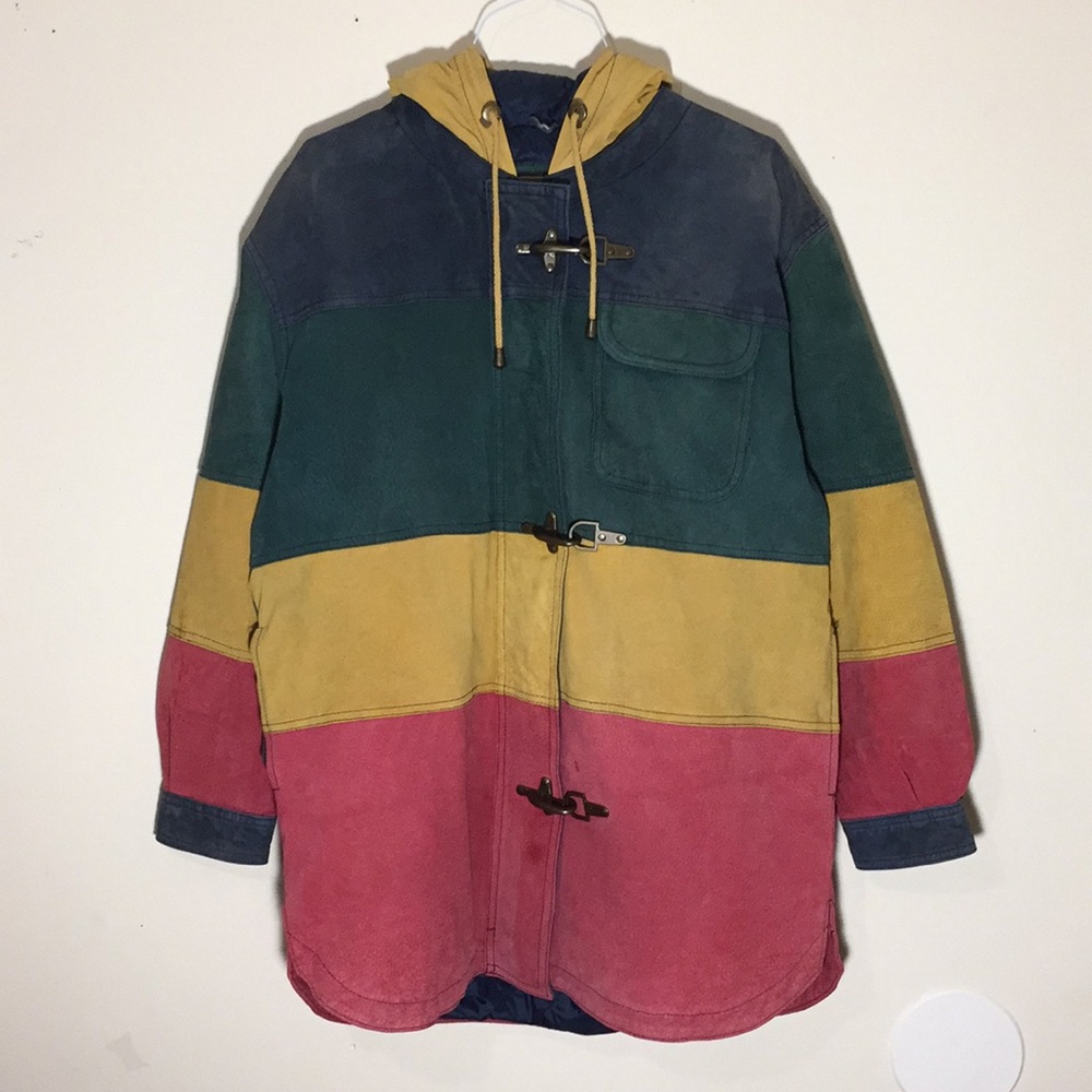 🔥Vintage 90s G-III Color Block Leather Parka